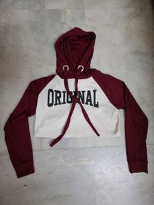 Maroon Cropped Hoodie with "Original" Print