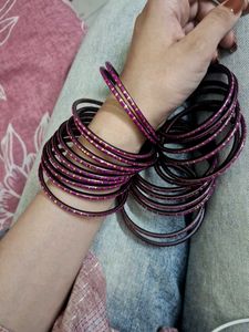 Purple &amp; Gold glass kashmiri Bangles Set