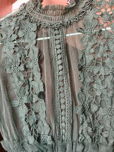 Elegant Green Mesh Dress smoked waist
