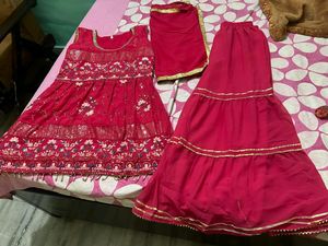 Pink Floral Embroidered Dress &amp; Dupatta Set
