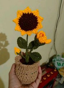Handmade Crochet Sunflower Plant with bud