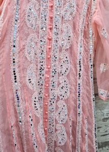 Elegant Peach Mirror Work Kurta