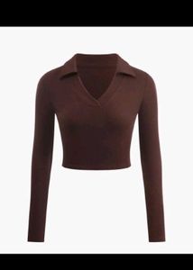 Long Sleeve Cropped Polo Top