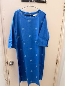 Blue Cotton Kurta with White Print