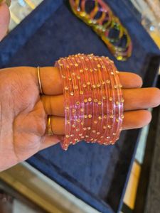 Traditional Raindrop Glass Bangles with Gold Bead