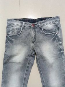 Grey Stone Washed/ Faded Jeans For Men