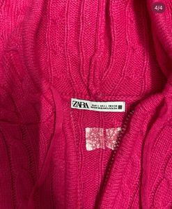Pink Cable Knit Zip-Up Hoodie