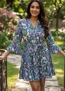 Styli Multi  Flared Printed Feeding Friendly Dress