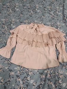 Elegant Ruffled Neck Tie Top