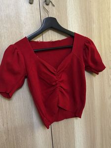 Red Knit Crop Top
