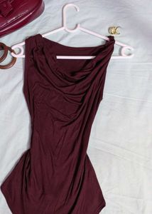 Burgundy Cowl Neck Sleeveless Top