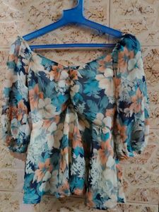 Chic Floral Print Puff Sleeve Top