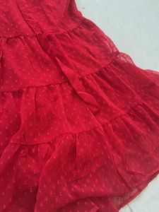 Elegant Red Swiss Dot Dress Material