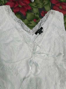 White Lace Trimmed Tank Top