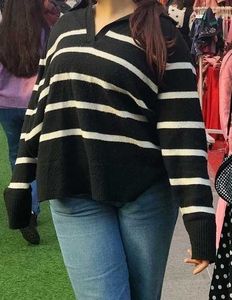 Striped V-Neck Knit Sweater