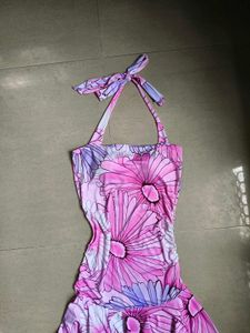 Bright Pink Floral Halter Dress