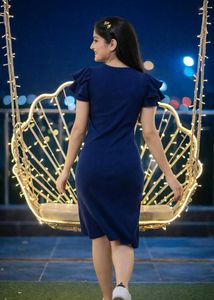 Navy Blue Flutter Sleeve Dress