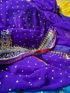 Elegant Purple Beaded Saree Border