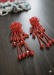 Red Beaded Statement Earrings
