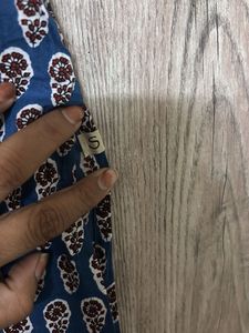Blue Printed Cotton Kurta cum top