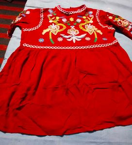 Red Embroidered Kurta