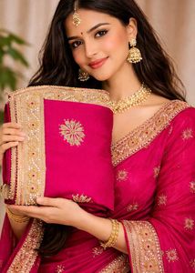 Vibrant Pink Embroidered Saree