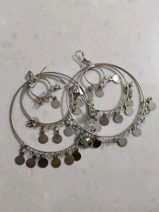 Bohemian silver Hoop Earrings with Charms
