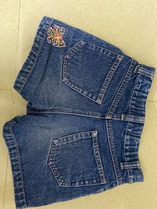 Embroidered Denim Shorts