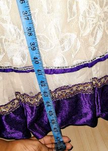 Elegant White &amp; Purple Anarkali Suit Gown