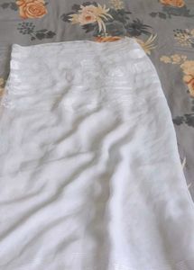 White satin patta border Saree