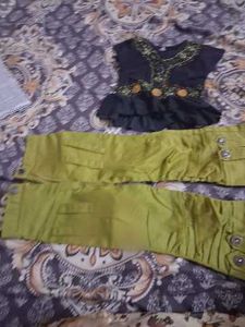 Stylish Black Kurta with Green Pants