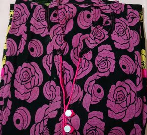 Black Kurta with Pink Rose Print