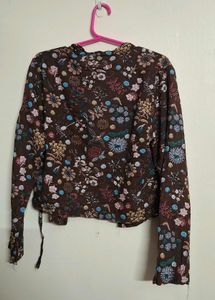Brown Floral Tie-Front Top