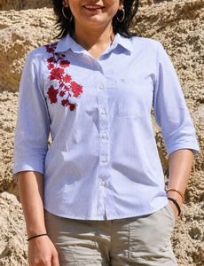 Embroidered Striped Button-Up Shirt