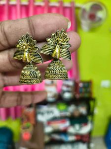 Golden Peacock Jhumka Earrings