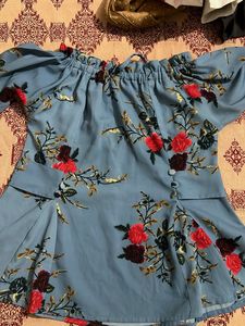 Blue Floral Off-Shoulder Top
