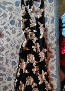Elegant Black Floral Halter Dress