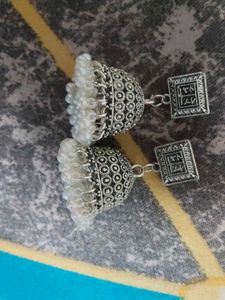 Elegant Oxidized Silver Jhumka Earrings