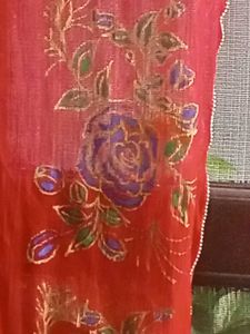 Elegant Red Saree with Floral Print