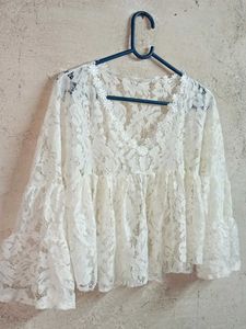Boho Lace Peplum Top Cropped Sheer