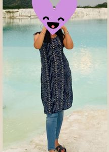Embellished Blue Printed Kurta