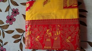 Elegant Yellow &amp; Red Saree