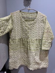 Embroidered Green Kurti