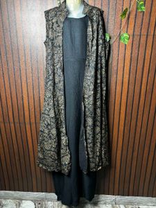 Elegant Black Kurta Set with Printed Jacket
