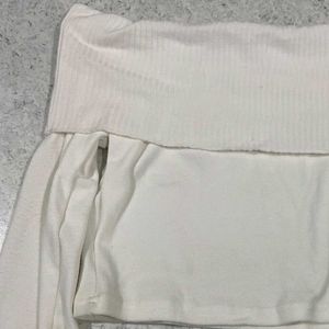 Newme White Ribbed Off Shoulder Top