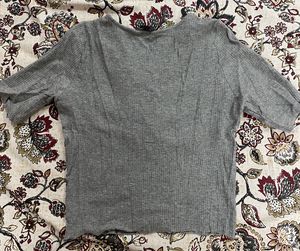 Grey Lace-Up Ribbed Top