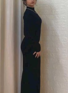 Heavy Rib Black Turtleneck Maxi Dress