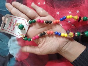 Funky Colorful Beaded Necklace with earing