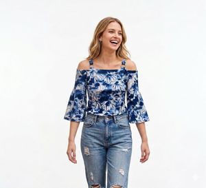 Floral Cold Shoulder Flared Sleeve Top
