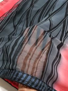 Elegant Red &amp; Grey Ombre Saree